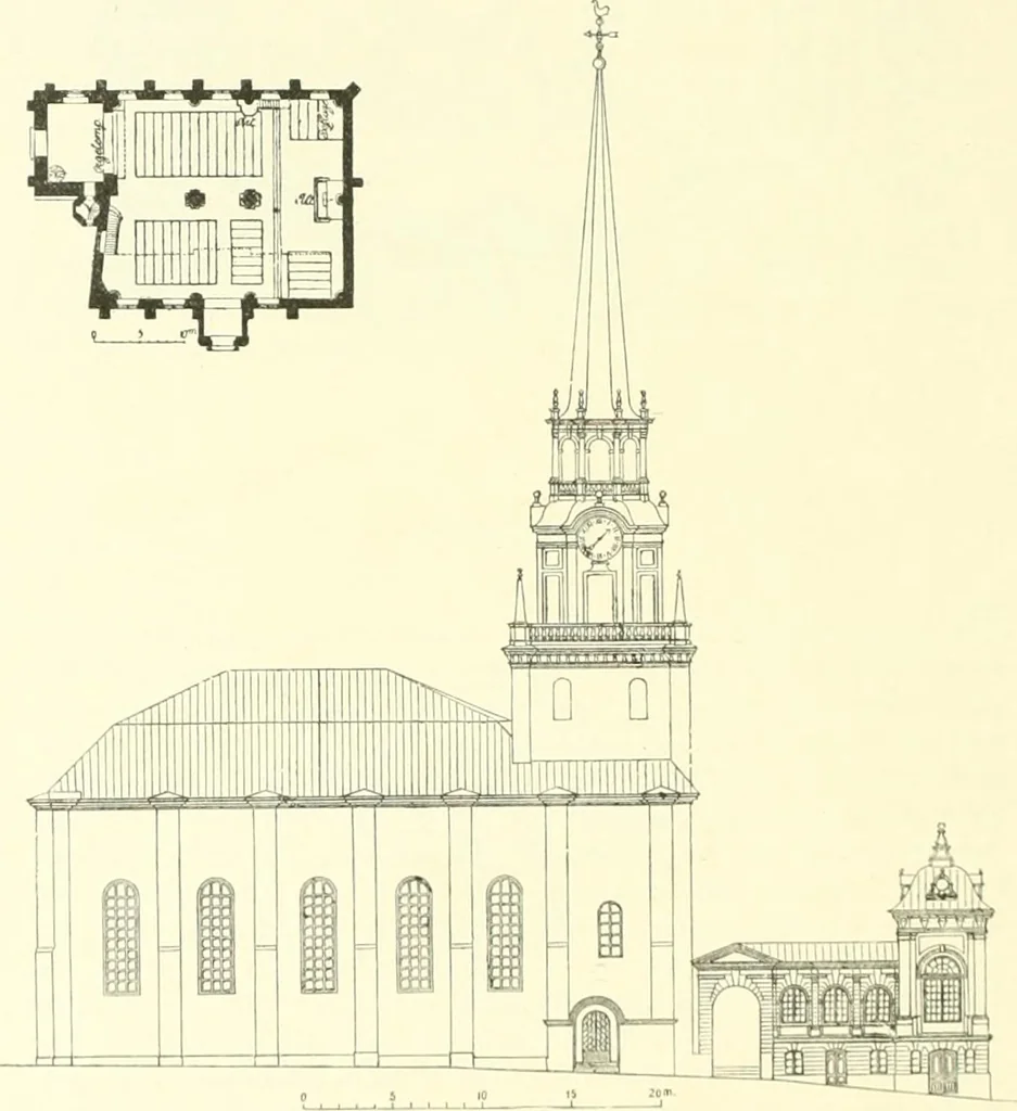 An illustration from Der Kirchenbau des Protestantismus von der Reformation bis zur Gegenwart, hrsg. von der Vereinigung Berliner Architekten, 1893, leaf 448