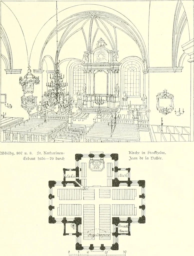 An illustration from Der Kirchenbau des Protestantismus von der Reformation bis zur Gegenwart, hrsg. von der Vereinigung Berliner Architekten, 1893, leaf 451