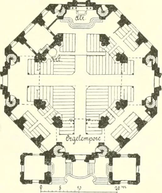 An illustration from Der Kirchenbau des Protestantismus von der Reformation bis zur Gegenwart, hrsg. von der Vereinigung Berliner Architekten, 1893, leaf 453
