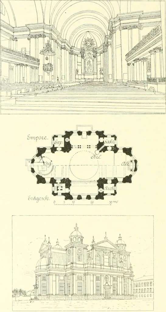 An illustration from Der Kirchenbau des Protestantismus von der Reformation bis zur Gegenwart, hrsg. von der Vereinigung Berliner Architekten, 1893, leaf 454