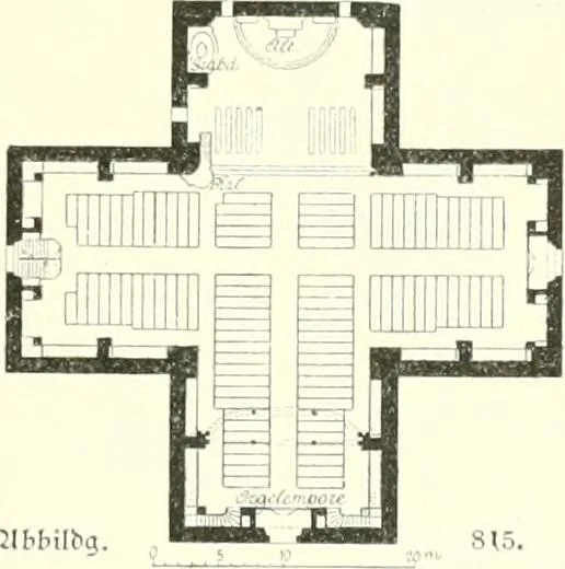 An illustration from Der Kirchenbau des Protestantismus von der Reformation bis zur Gegenwart, hrsg. von der Vereinigung Berliner Architekten, 1893, leaf 455