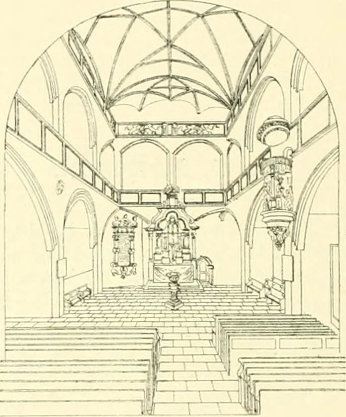 An illustration from Der Kirchenbau des Protestantismus von der Reformation bis zur Gegenwart, hrsg. von der Vereinigung Berliner Architekten, 1893, leaf 46