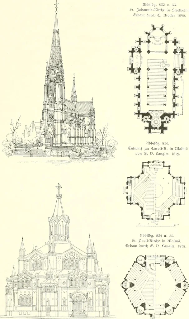 An illustration from Der Kirchenbau des Protestantismus von der Reformation bis zur Gegenwart, hrsg. von der Vereinigung Berliner Architekten, 1893, leaf 461