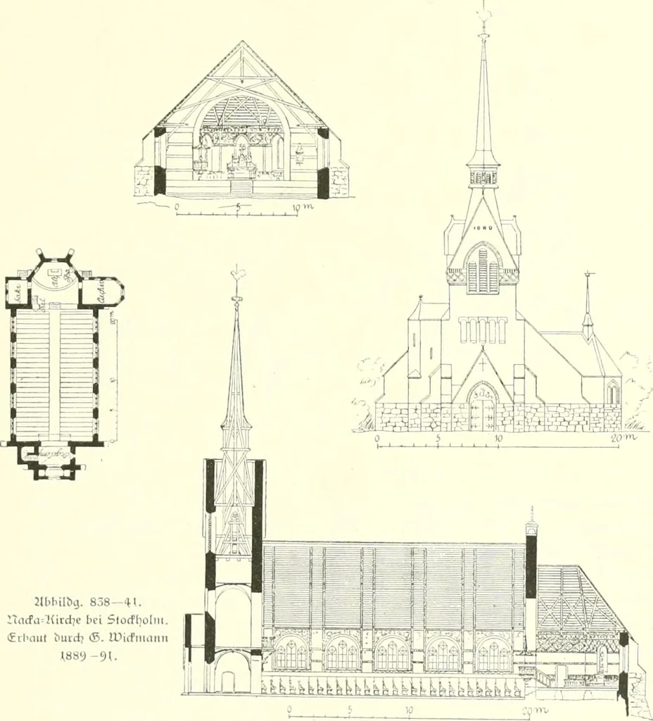 An illustration from Der Kirchenbau des Protestantismus von der Reformation bis zur Gegenwart, hrsg. von der Vereinigung Berliner Architekten, 1893, leaf 463