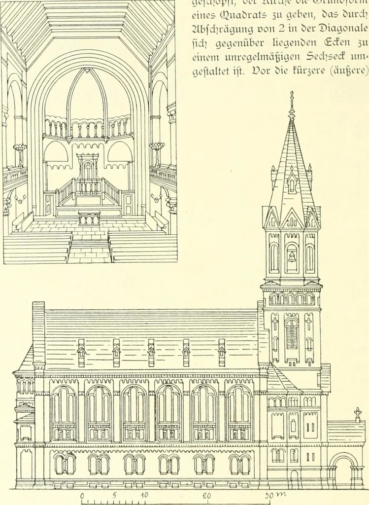 An illustration from Der Kirchenbau des Protestantismus von der Reformation bis zur Gegenwart, hrsg. von der Vereinigung Berliner Architekten, 1893, leaf 466
