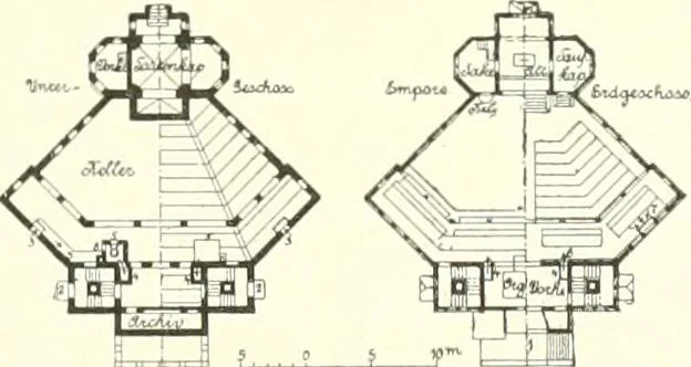 An illustration from Der Kirchenbau des Protestantismus von der Reformation bis zur Gegenwart, hrsg. von der Vereinigung Berliner Architekten, 1893, leaf 467