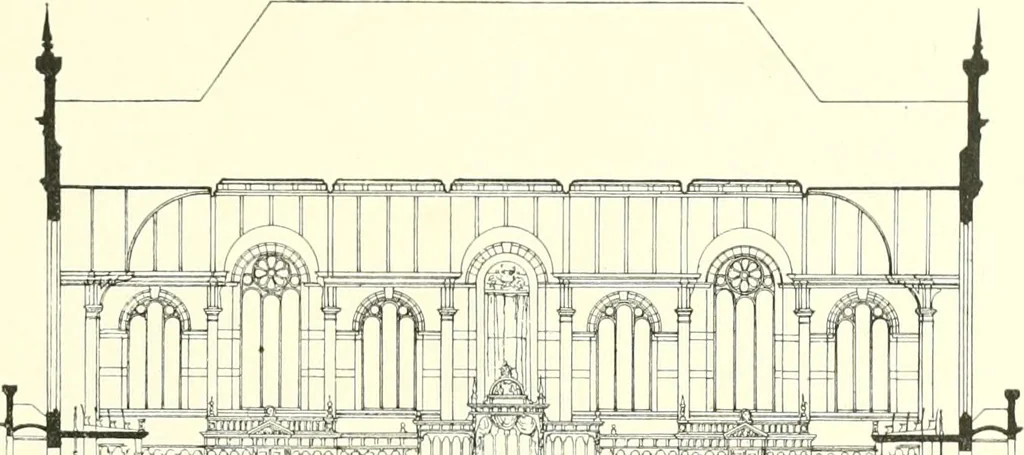 An illustration from Der Kirchenbau des Protestantismus von der Reformation bis zur Gegenwart, hrsg. von der Vereinigung Berliner Architekten, 1893, leaf 481