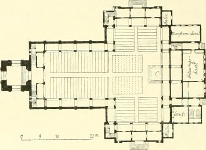 An illustration from Der Kirchenbau des Protestantismus von der Reformation bis zur Gegenwart, hrsg. von der Vereinigung Berliner Architekten, 1893, leaf 484