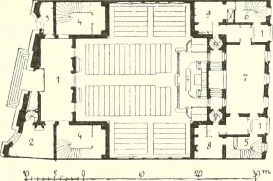 An illustration from Der Kirchenbau des Protestantismus von der Reformation bis zur Gegenwart, hrsg. von der Vereinigung Berliner Architekten, 1893, leaf 491