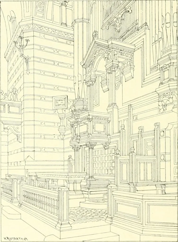 An illustration from Der Kirchenbau des Protestantismus von der Reformation bis zur Gegenwart, hrsg. von der Vereinigung Berliner Architekten, 1893, leaf 492