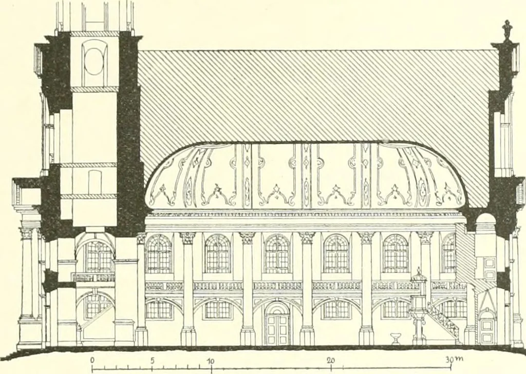 An illustration from Der Kirchenbau des Protestantismus von der Reformation bis zur Gegenwart, hrsg. von der Vereinigung Berliner Architekten, 1893, leaf 495