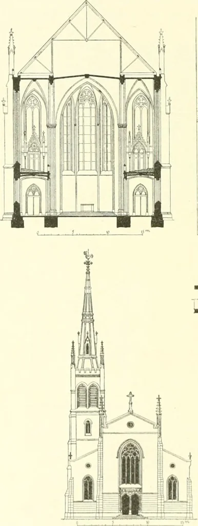 An illustration from Der Kirchenbau des Protestantismus von der Reformation bis zur Gegenwart, hrsg. von der Vereinigung Berliner Architekten, 1893, leaf 498