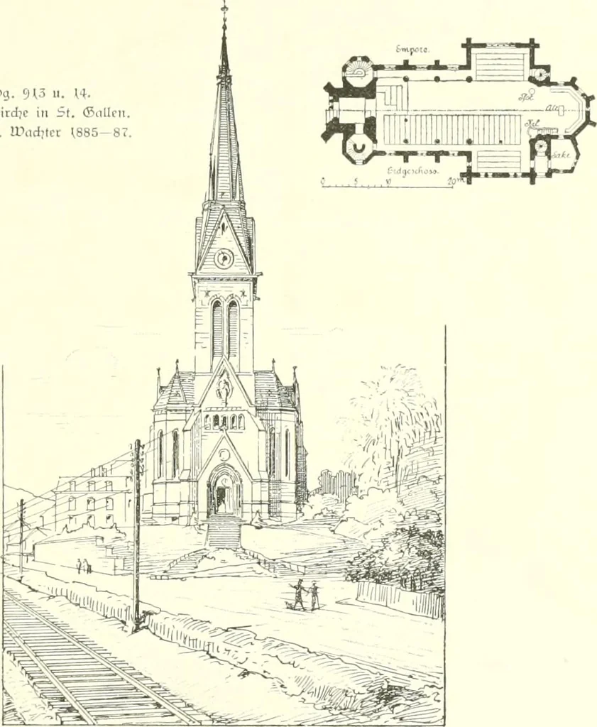 An illustration from Der Kirchenbau des Protestantismus von der Reformation bis zur Gegenwart, hrsg. von der Vereinigung Berliner Architekten, 1893, leaf 499
