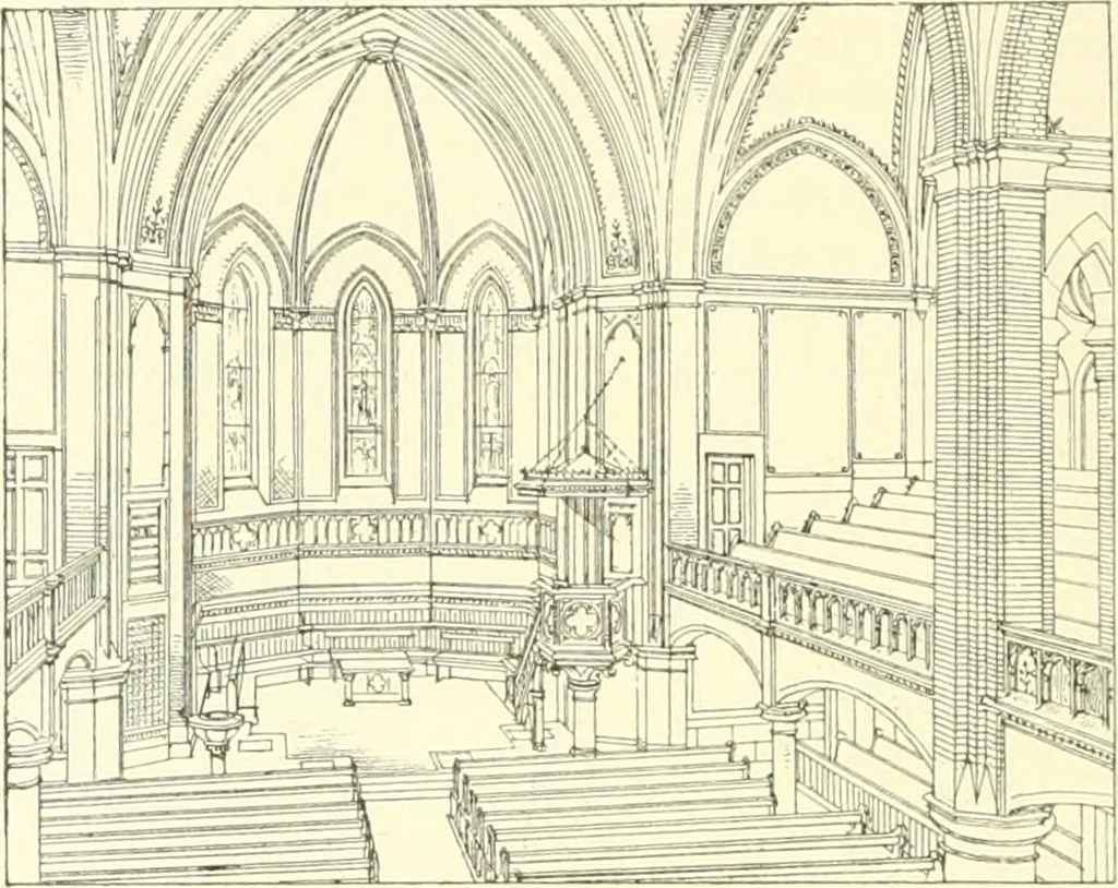 An illustration from Der Kirchenbau des Protestantismus von der Reformation bis zur Gegenwart, hrsg. von der Vereinigung Berliner Architekten, 1893, leaf 500