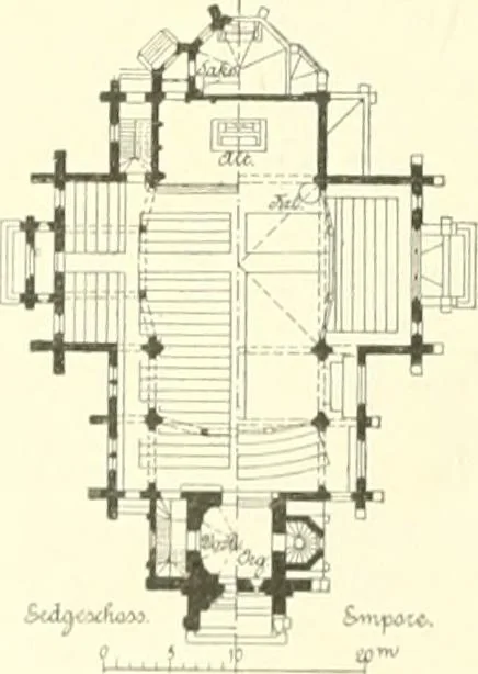 An illustration from Der Kirchenbau des Protestantismus von der Reformation bis zur Gegenwart, hrsg. von der Vereinigung Berliner Architekten, 1893, leaf 500