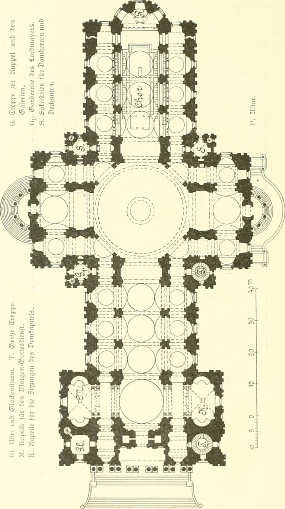 An illustration from Der Kirchenbau des Protestantismus von der Reformation bis zur Gegenwart, hrsg. von der Vereinigung Berliner Architekten, 1893, leaf 508
