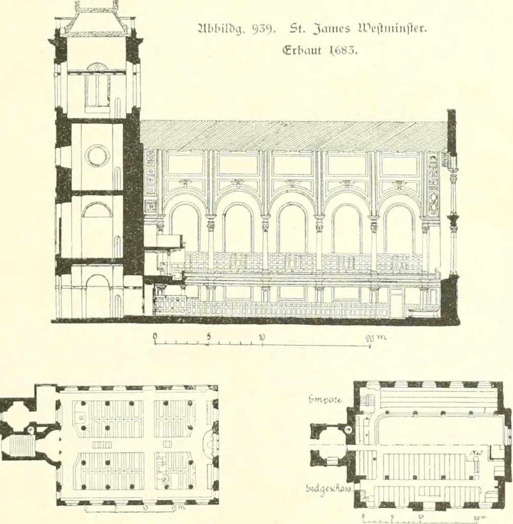 An illustration from Der Kirchenbau des Protestantismus von der Reformation bis zur Gegenwart, hrsg. von der Vereinigung Berliner Architekten, 1893, leaf 513