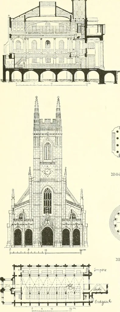 An illustration from Der Kirchenbau des Protestantismus von der Reformation bis zur Gegenwart, hrsg. von der Vereinigung Berliner Architekten, 1893, leaf 521
