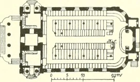 An illustration from Der Kirchenbau des Protestantismus von der Reformation bis zur Gegenwart, hrsg. von der Vereinigung Berliner Architekten, 1893, leaf 521