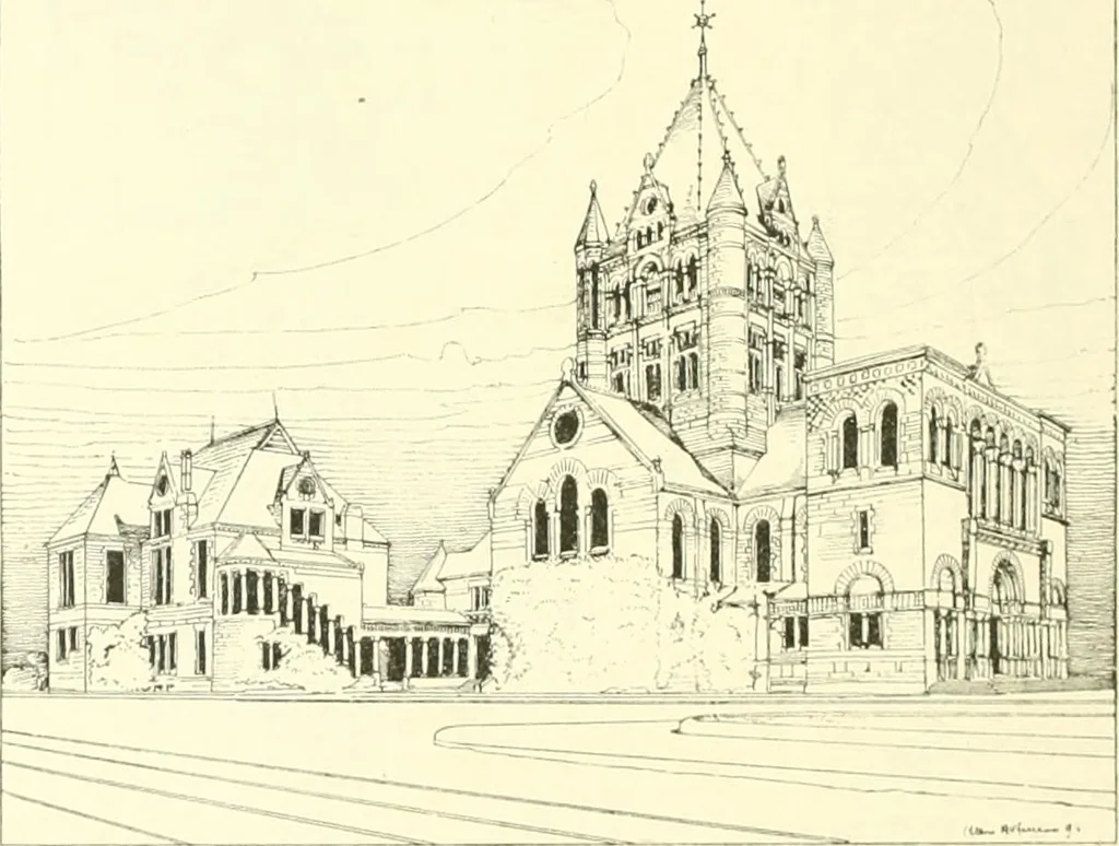 An illustration from Der Kirchenbau des Protestantismus von der Reformation bis zur Gegenwart, hrsg. von der Vereinigung Berliner Architekten, 1893, leaf 524