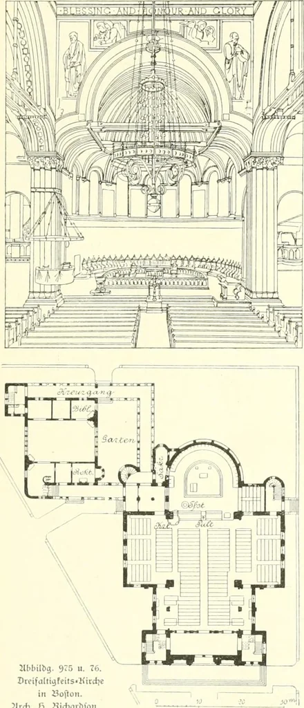 An illustration from Der Kirchenbau des Protestantismus von der Reformation bis zur Gegenwart, hrsg. von der Vereinigung Berliner Architekten, 1893, leaf 525