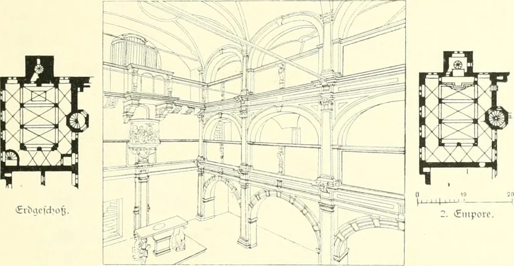 An illustration from Der Kirchenbau des Protestantismus von der Reformation bis zur Gegenwart, hrsg. von der Vereinigung Berliner Architekten, 1893, leaf 53