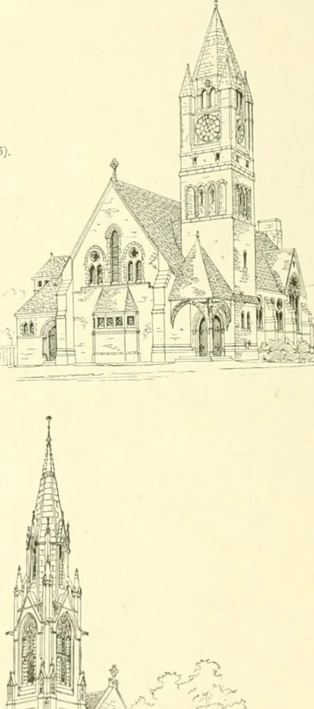 An illustration from Der Kirchenbau des Protestantismus von der Reformation bis zur Gegenwart, hrsg. von der Vereinigung Berliner Architekten, 1893, leaf 534
