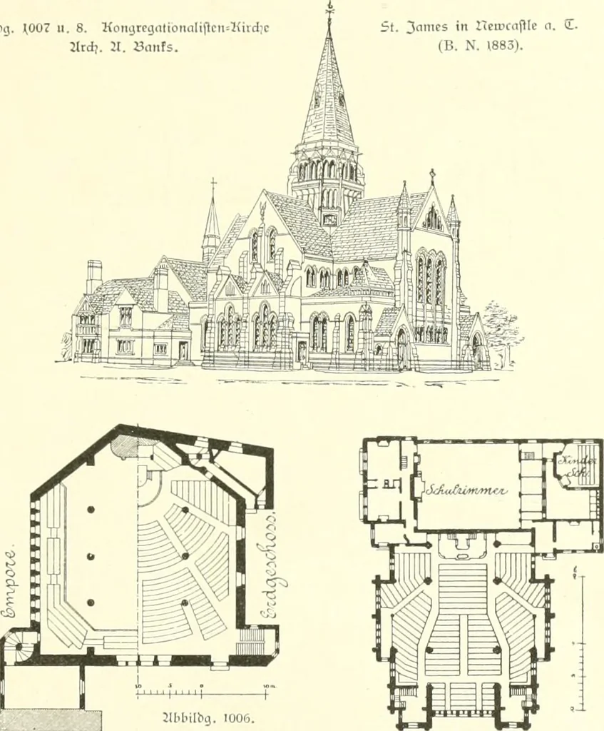 An illustration from Der Kirchenbau des Protestantismus von der Reformation bis zur Gegenwart, hrsg. von der Vereinigung Berliner Architekten, 1893, leaf 535