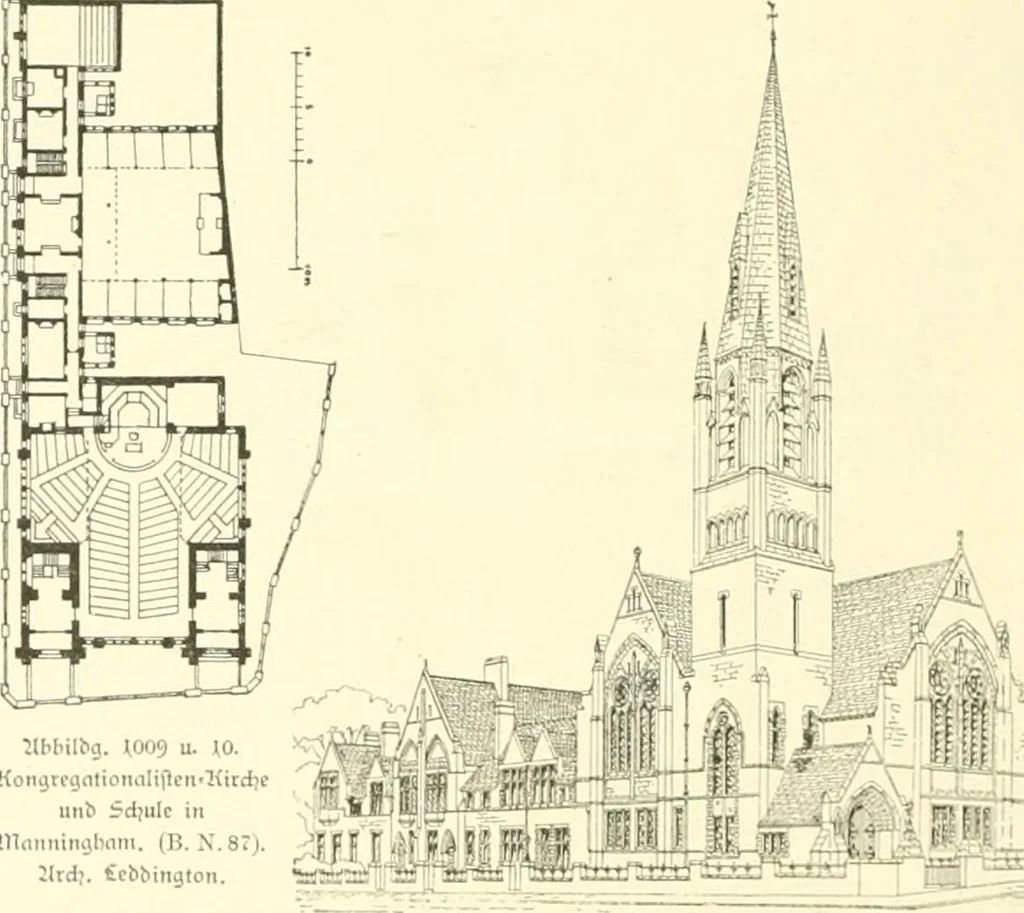 An illustration from Der Kirchenbau des Protestantismus von der Reformation bis zur Gegenwart, hrsg. von der Vereinigung Berliner Architekten, 1893, leaf 536
