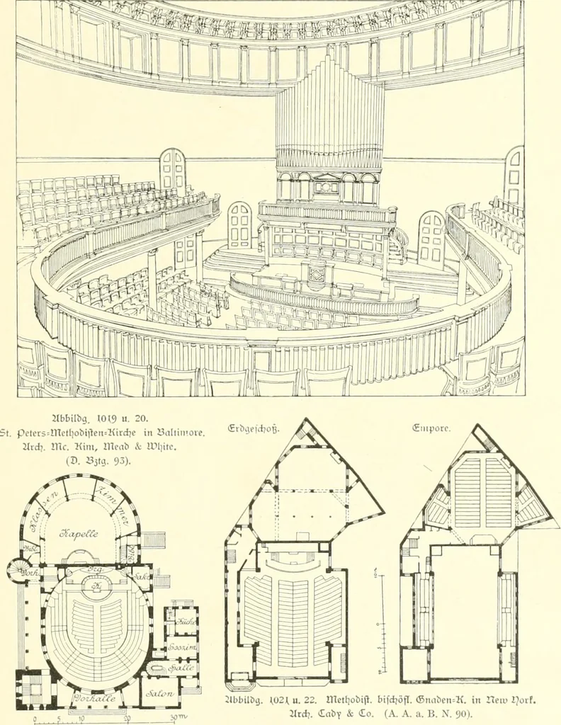 An illustration from Der Kirchenbau des Protestantismus von der Reformation bis zur Gegenwart, hrsg. von der Vereinigung Berliner Architekten, 1893, leaf 539