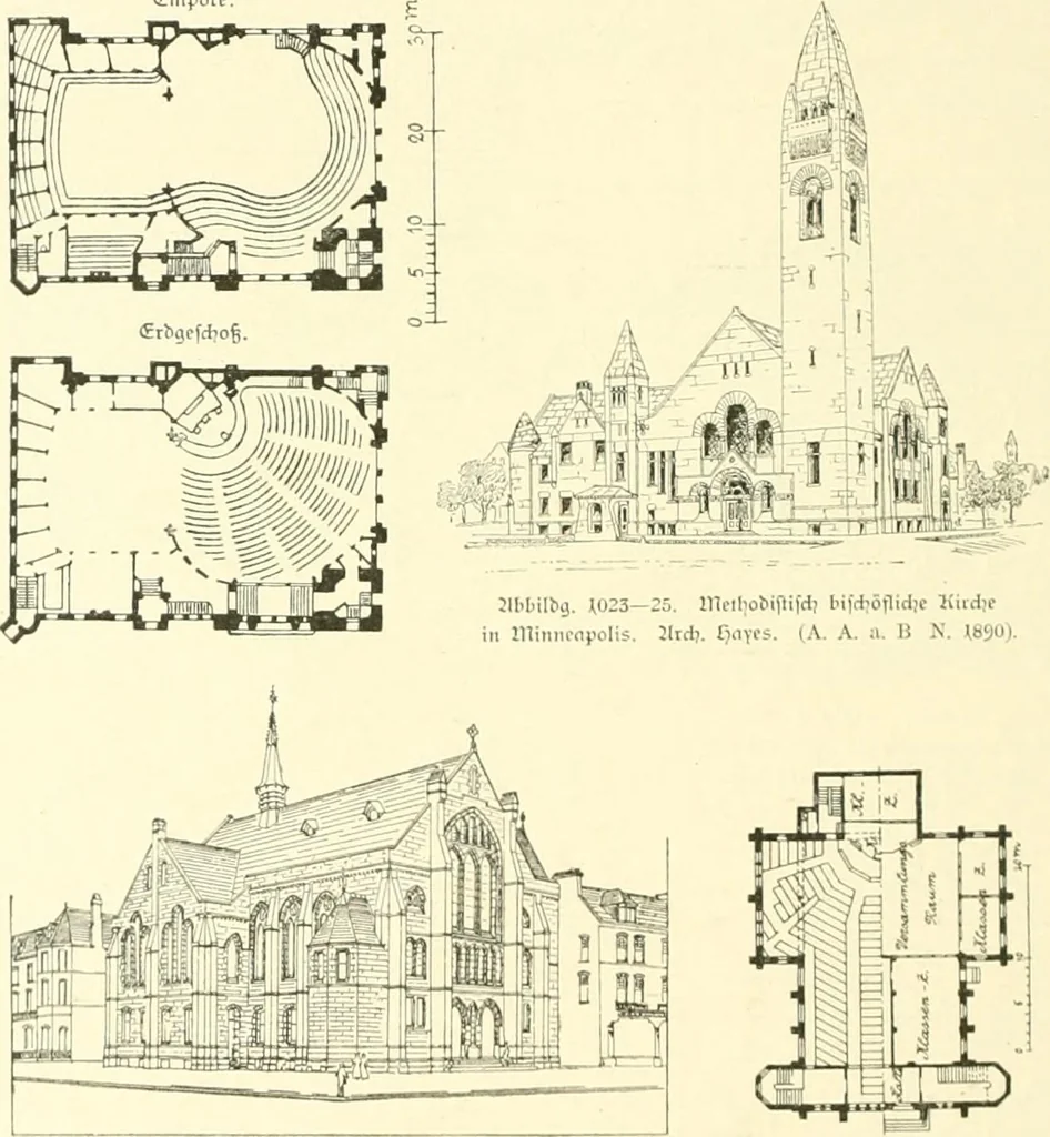 An illustration from Der Kirchenbau des Protestantismus von der Reformation bis zur Gegenwart, hrsg. von der Vereinigung Berliner Architekten, 1893, leaf 540