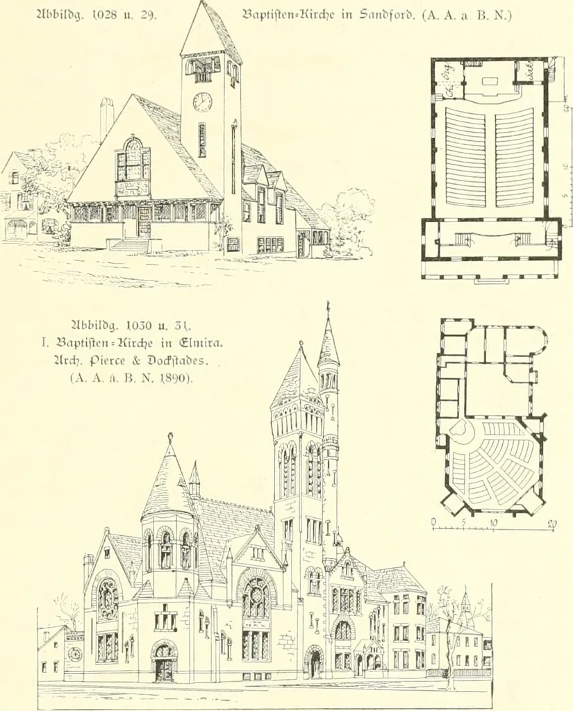 An illustration from Der Kirchenbau des Protestantismus von der Reformation bis zur Gegenwart, hrsg. von der Vereinigung Berliner Architekten, 1893, leaf 541