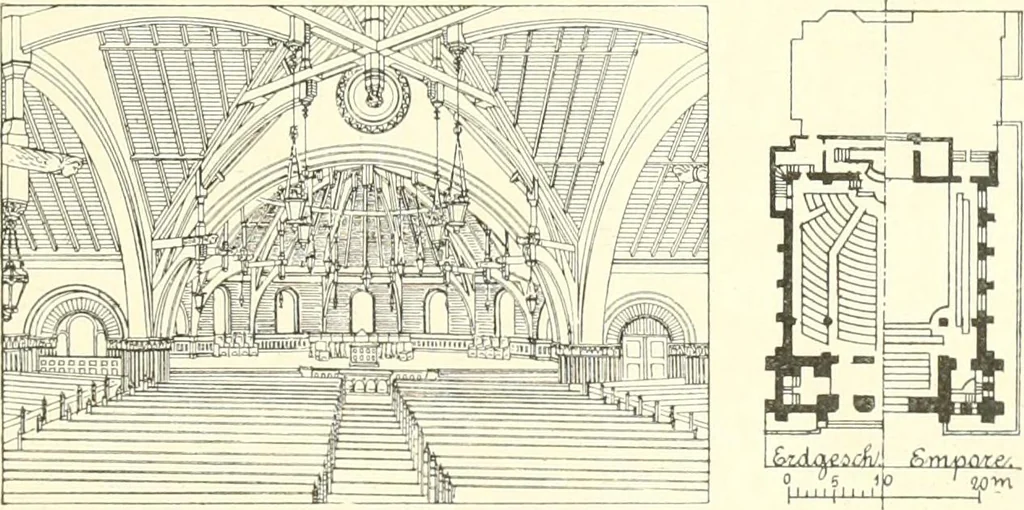 An illustration from Der Kirchenbau des Protestantismus von der Reformation bis zur Gegenwart, hrsg. von der Vereinigung Berliner Architekten, 1893, leaf 541