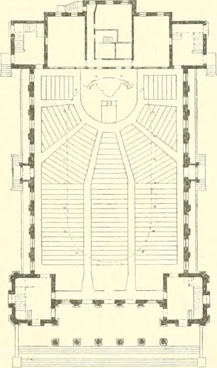 An illustration from Der Kirchenbau des Protestantismus von der Reformation bis zur Gegenwart, hrsg. von der Vereinigung Berliner Architekten, 1893, leaf 543