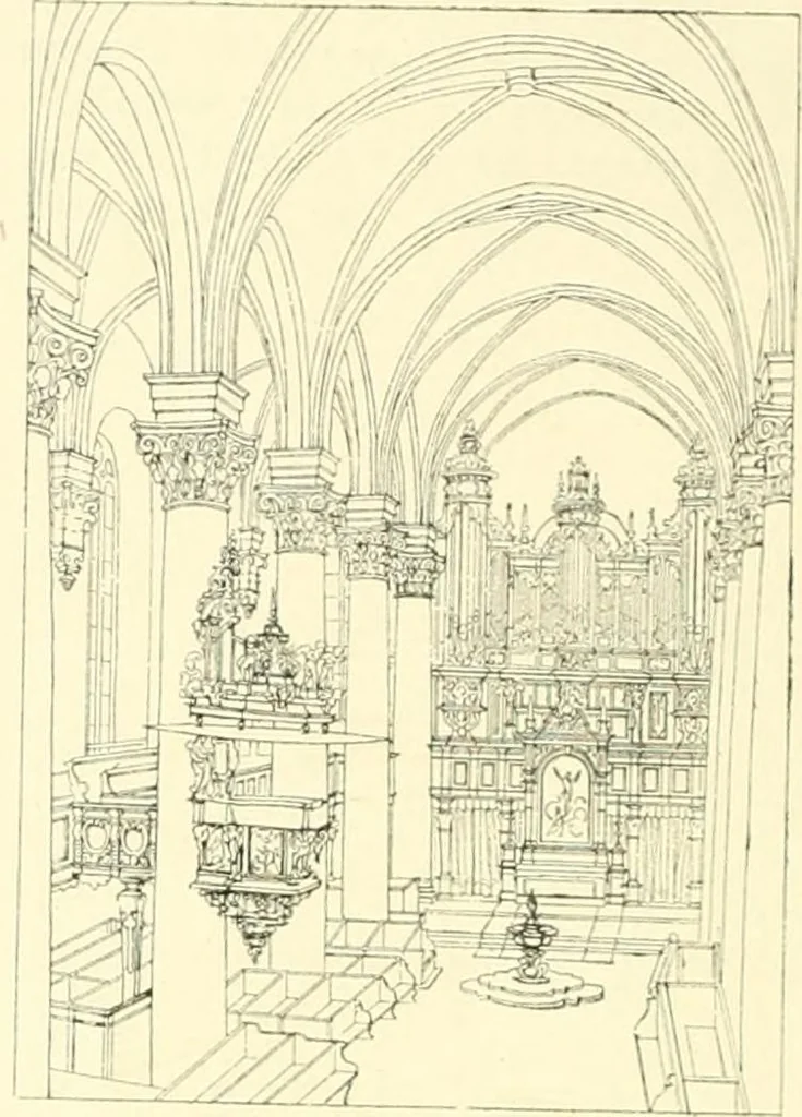 An illustration from Der Kirchenbau des Protestantismus von der Reformation bis zur Gegenwart, hrsg. von der Vereinigung Berliner Architekten, 1893, leaf 58