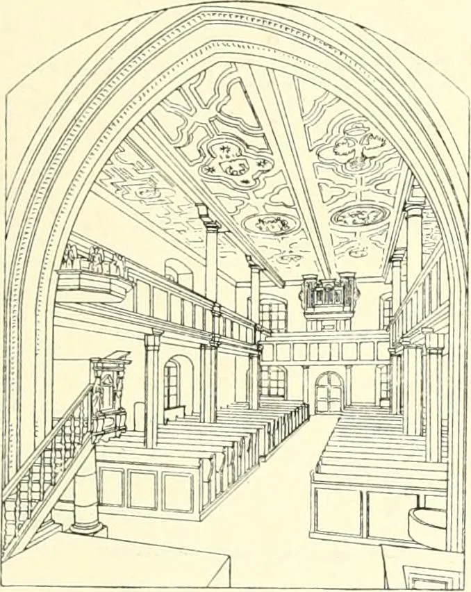 An illustration from Der Kirchenbau des Protestantismus von der Reformation bis zur Gegenwart, hrsg. von der Vereinigung Berliner Architekten, 1893, leaf 59