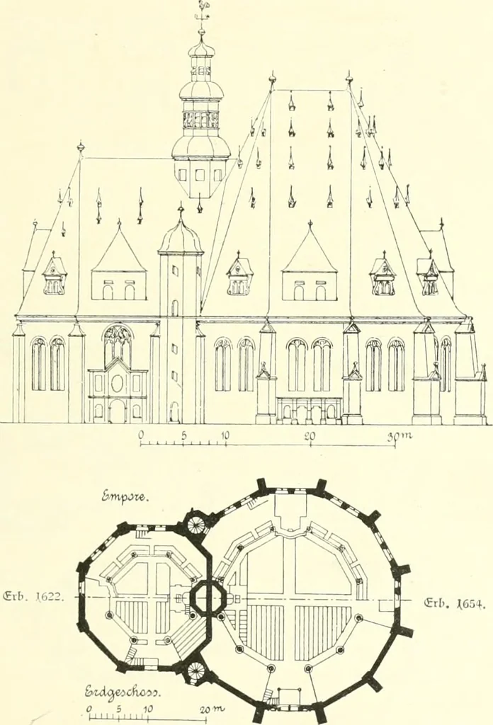 An illustration from Der Kirchenbau des Protestantismus von der Reformation bis zur Gegenwart, hrsg. von der Vereinigung Berliner Architekten, 1893, leaf 63