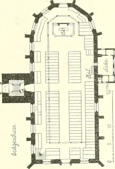 An illustration from Der Kirchenbau des Protestantismus von der Reformation bis zur Gegenwart, hrsg. von der Vereinigung Berliner Architekten, 1893, leaf 77
