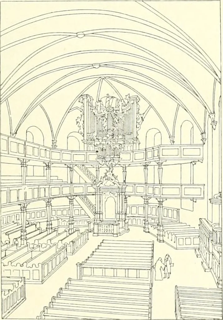 An illustration from Der Kirchenbau des Protestantismus von der Reformation bis zur Gegenwart, hrsg. von der Vereinigung Berliner Architekten, 1893, leaf 77