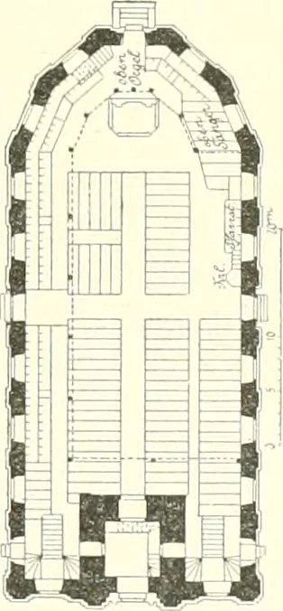 An illustration from Der Kirchenbau des Protestantismus von der Reformation bis zur Gegenwart, hrsg. von der Vereinigung Berliner Architekten, 1893, leaf 77