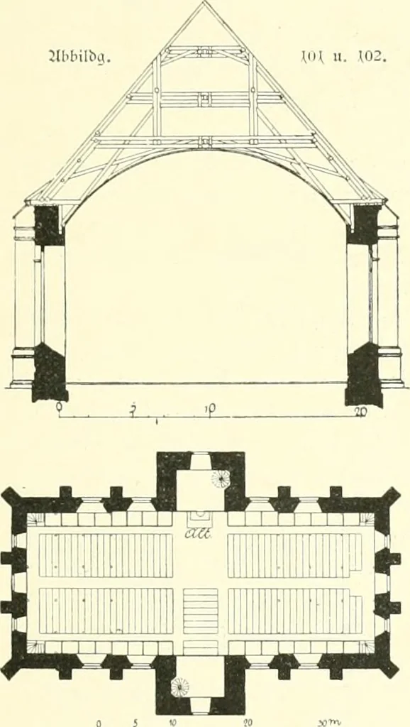 An illustration from Der Kirchenbau des Protestantismus von der Reformation bis zur Gegenwart, hrsg. von der Vereinigung Berliner Architekten, 1893, leaf 79