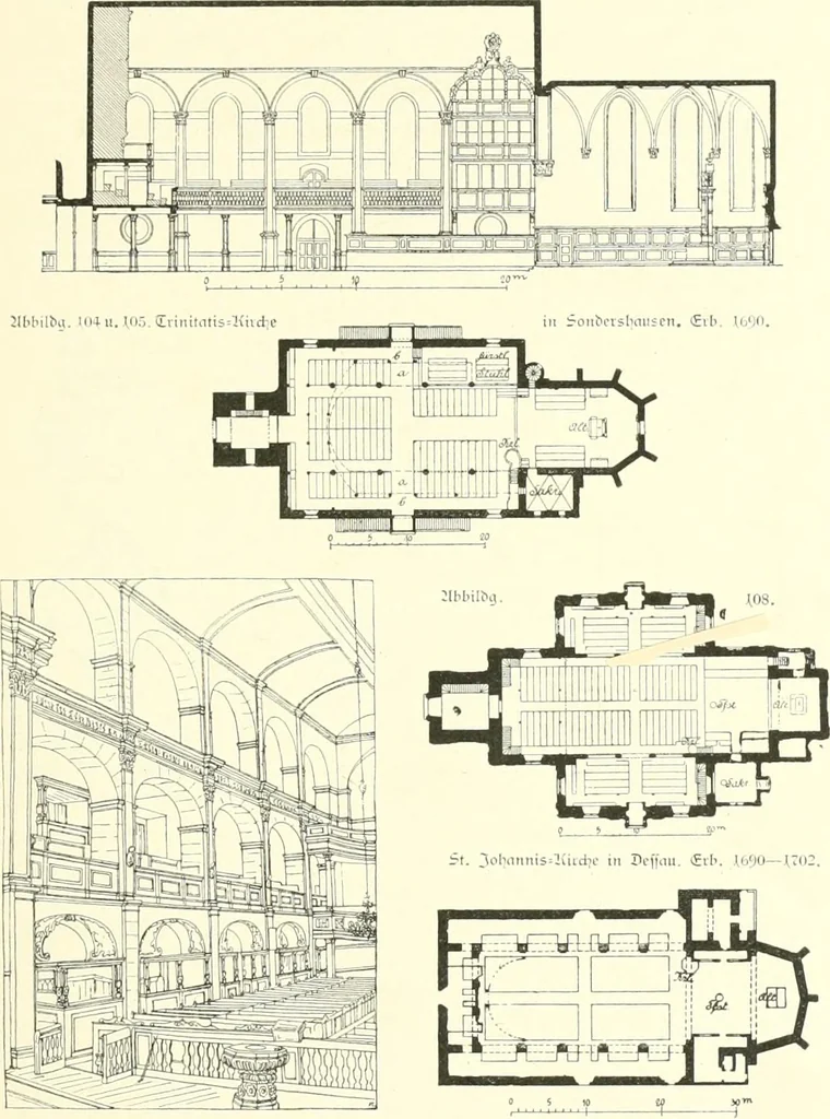 An illustration from Der Kirchenbau des Protestantismus von der Reformation bis zur Gegenwart, hrsg. von der Vereinigung Berliner Architekten, 1893, leaf 81