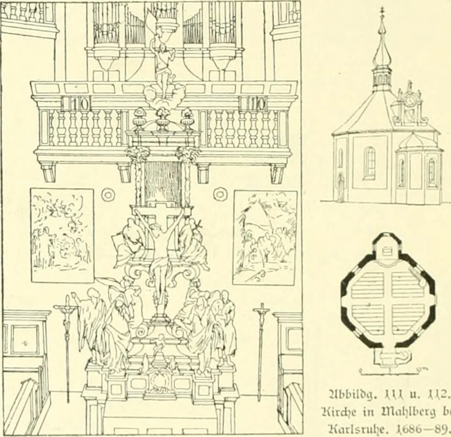 An illustration from Der Kirchenbau des Protestantismus von der Reformation bis zur Gegenwart, hrsg. von der Vereinigung Berliner Architekten, 1893, leaf 82