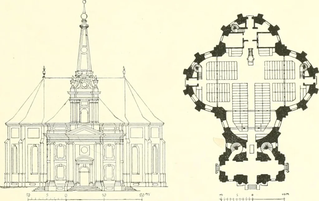 An illustration from Der Kirchenbau des Protestantismus von der Reformation bis zur Gegenwart, hrsg. von der Vereinigung Berliner Architekten, 1893, leaf 85