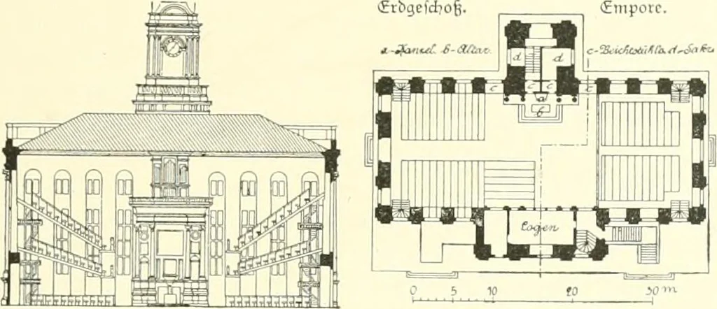 An illustration from Der Kirchenbau des Protestantismus von der Reformation bis zur Gegenwart, hrsg. von der Vereinigung Berliner Architekten, 1893, leaf 95
