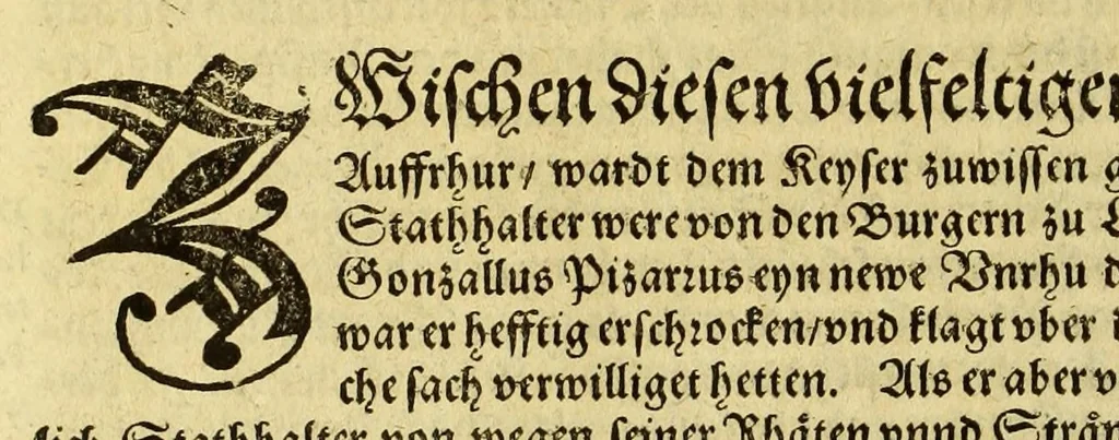An illustration from Der Newenn Weldt vnd indianischen Königreichs, newe vnnd wahrhaffte History, : von allen Geschichten, Handlungen, Thaten, strengem vnnd ernstlichem Regiment der Spanier gegen den Indianern, vngläublichem grossem gut ..., 1579, leaf 208