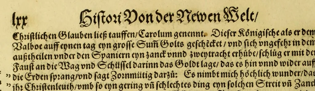 An illustration from Der Newenn Weldt vnd indianischen Königreichs, newe vnnd wahrhaffte History, : von allen Geschichten, Handlungen, Thaten, strengem vnnd ernstlichem Regiment der Spanier gegen den Indianern, vngläublichem grossem gut ..., 1579, leaf 82