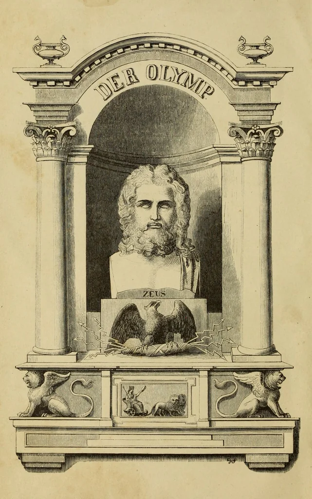 An illustration from Der Olymp, oder, Mythologie der Griechen und Römer : mit Einschluss der aegyptischen, nordischen und indischen Götterlehre : zum Selbtsunterricht für die erwachsene Jugend und angehende Künstler, sowie für höhere Lehranstalten, 1868, leaf 6