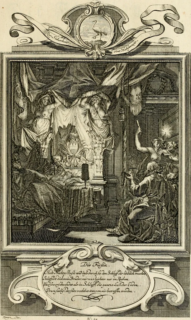 An illustration from Der sogenannte Sinn-lehr-und Geist-volle ... Todentanz : anietzo mit einigen einfältig, doch gut gemeynten Reimen und Versen versehen, 1767, leaf 100