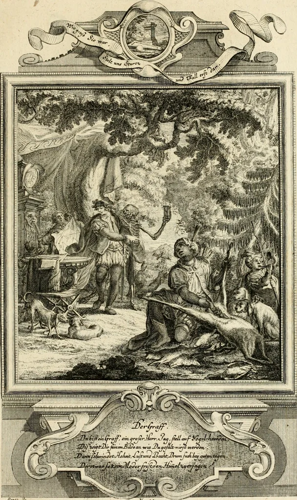 An illustration from Der sogenannte Sinn-lehr-und Geist-volle ... Todentanz : anietzo mit einigen einfältig, doch gut gemeynten Reimen und Versen versehen, 1767, leaf 108